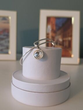 Alex And Ani Silver Bangle Bracelet with Clear Crystal Charm